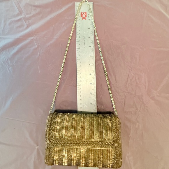 Vintage Y2K Mini Gold/Bronze Beaded Clutch with Chain Strap - Picture 9 of 9